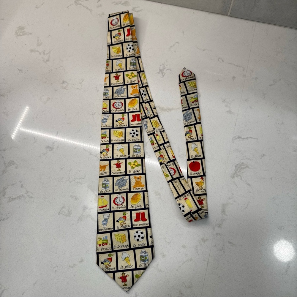 Les Montreux 100% Silk Men's Neck Tie French Words Gift Teacher Handmade